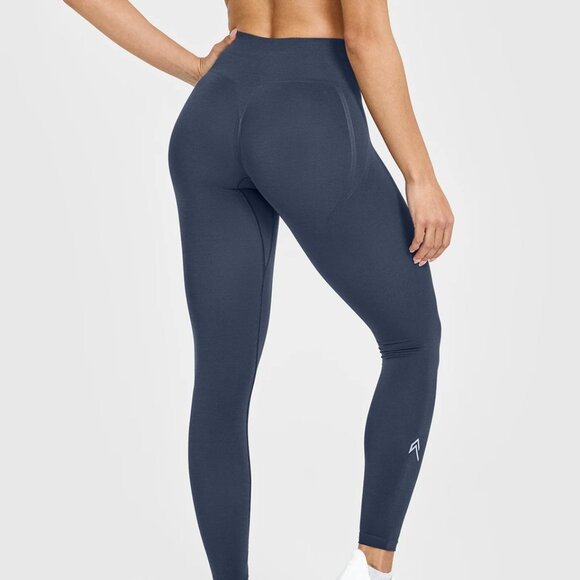 Oner Effortless Seamless Leggings with White Logo Color: True Blue Size: Small - Picture 1 of 4
